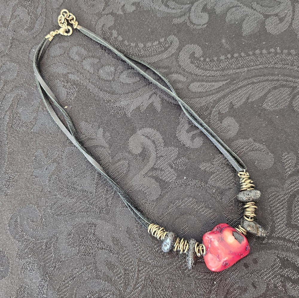 Red and Black Lava Look Stone Necklace